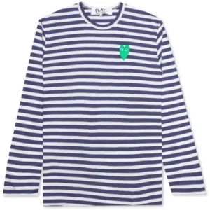 CDG Play Women's Green Emblem Striped L/S Navy/White T-Shirt